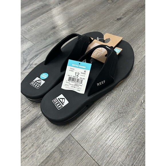 Reef Fanning Bottle Opener  Sandals T Post Strap Flip Flop Black Mens US 12 - Picture 3 of 9